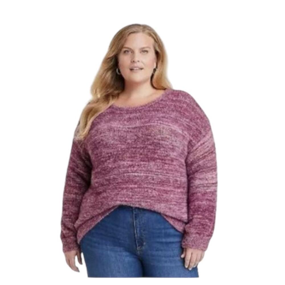 New Knox Rose Space Dyed Crewneck Pullover Sweater Purple Large